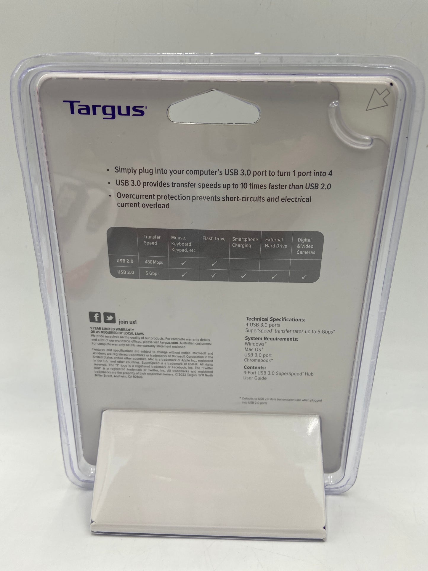 New TARGUS ACH 124 USB 3.0 4-PORT USB HUB