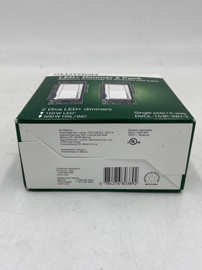 New Lutron LED + Dimmer 2 Pack Single Pole/3-Way Light Dimmer DVCL-153P-WH-2