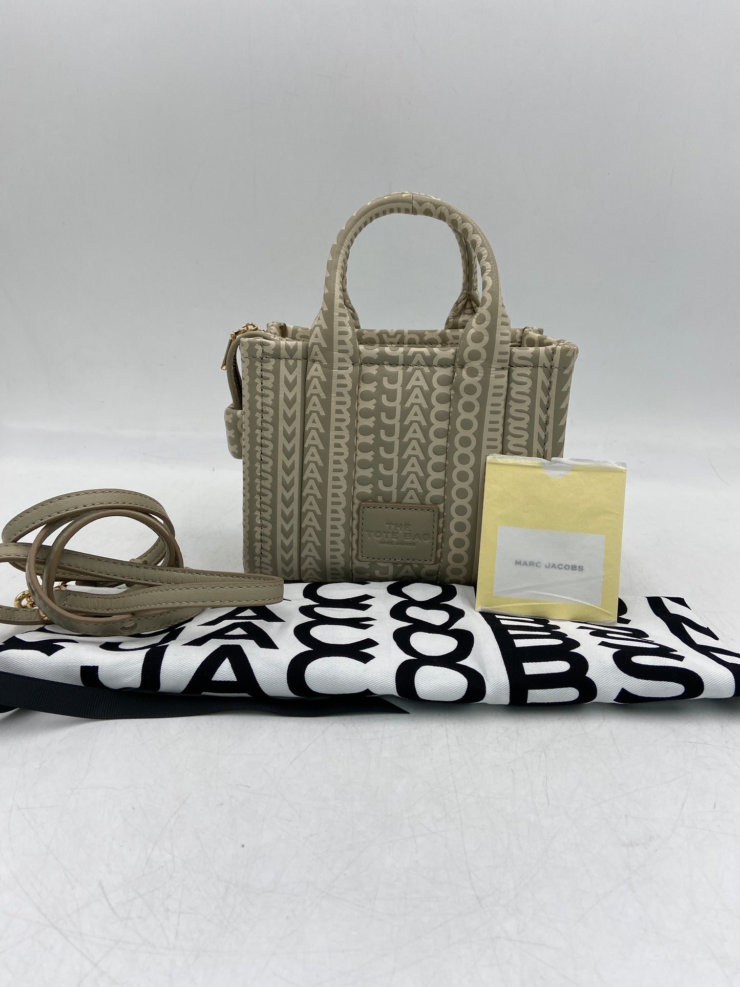 New Marc Jacobs The Tote Bag - Monogram Women's Grey / Khaki Lamb Leather Small Tote Bag Women's Small Tote Bag