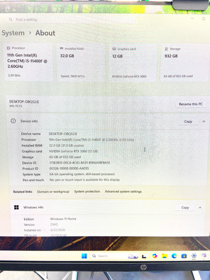 NZXT Custom PC NVIDIA GeForce RTX 3060 (12GB) Core i5-1440f 11th Gen 2.60GHz 32GB RAM