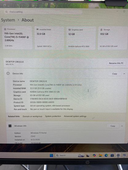 NZXT Custom PC NVIDIA GeForce RTX 3060 (12GB) Core i5-1440f 11th Gen 2.60GHz 32GB RAM