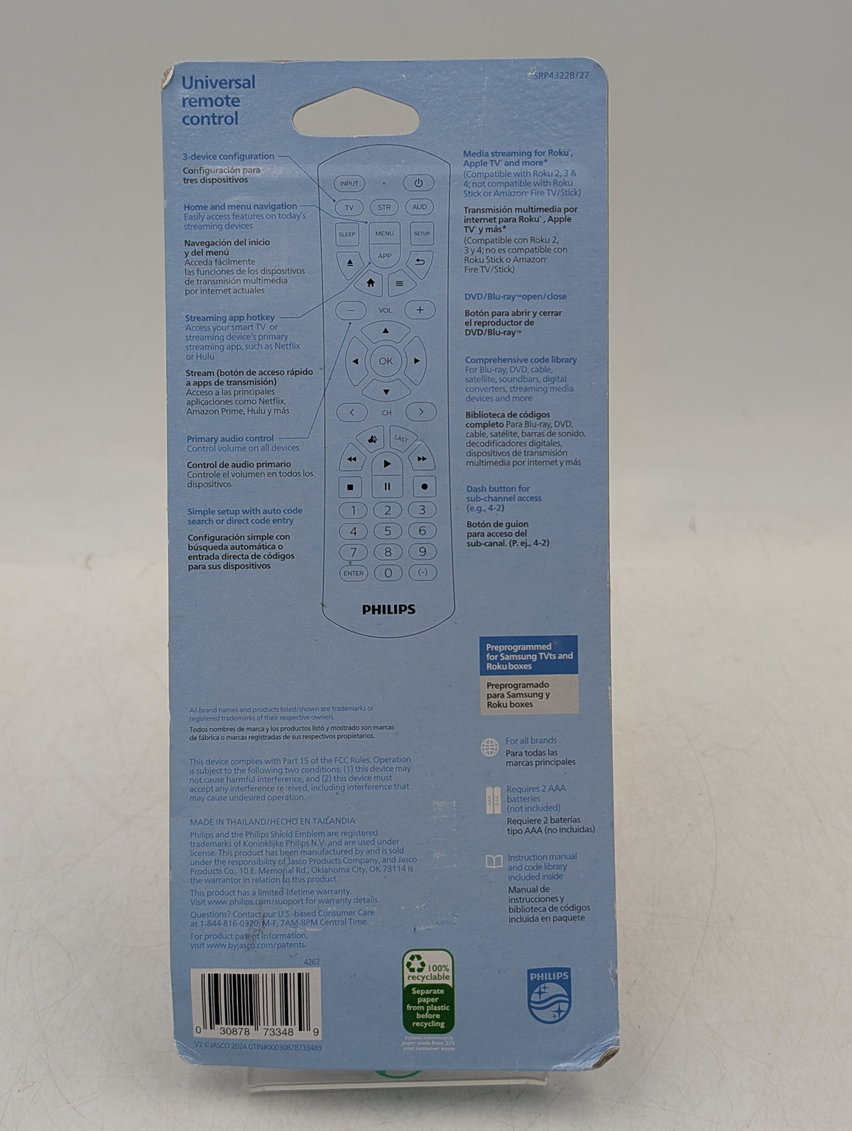 New Philips SRP4322B 3-Device Audio/Video Universal Remote Control SRP4322B/27