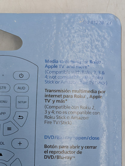 New Philips SRP4322B 3-Device Audio/Video Universal Remote Control SRP4322B/27